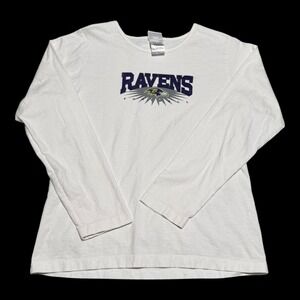 2000s NFL‎ Team Apparel Baltimore Ravens White Long Sleeve Shirt Women's L FLAW